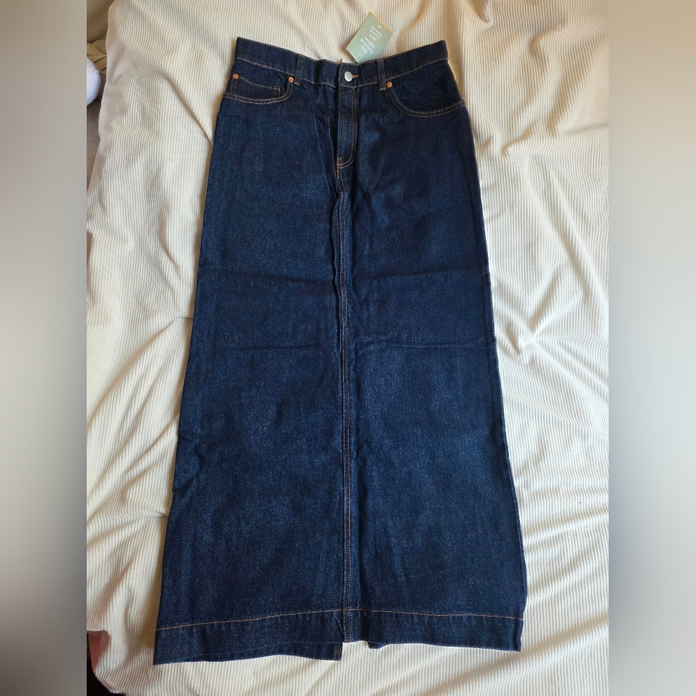 H&M Denim long skirt maxi topstitched dark blue size 6, 10 BNWT - Picture 3 of 15